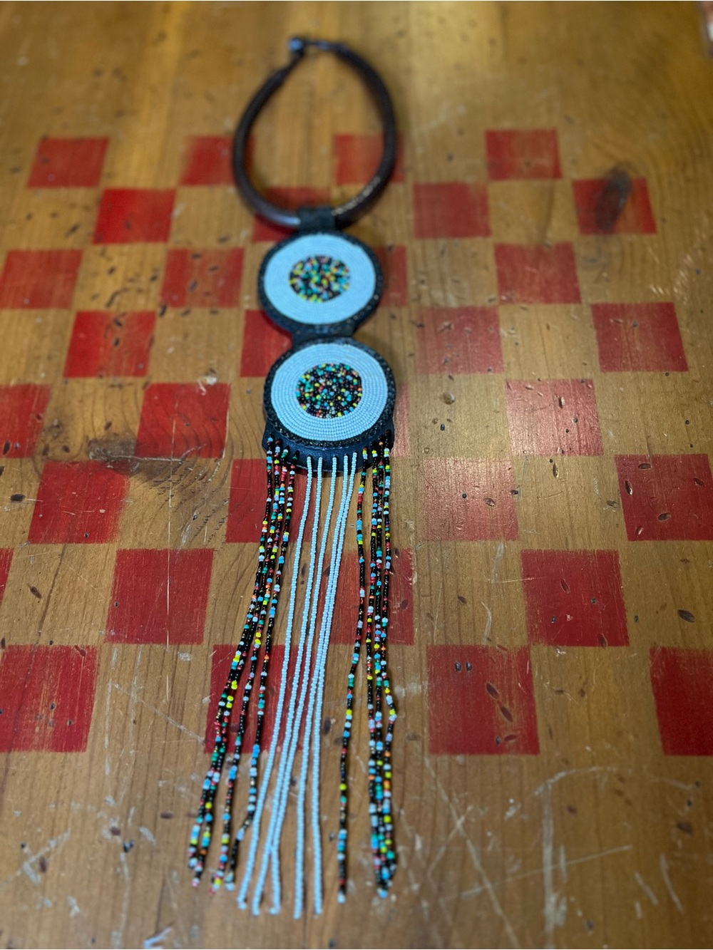 Handmade Turquoise & Multicolor Beaded Fringe Necklace